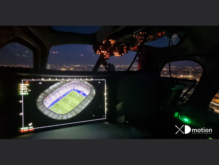 View of the Rugby World Cup 2023 stadium from inside a Helicopter. Shooting by Benoit Dentan from XD motion